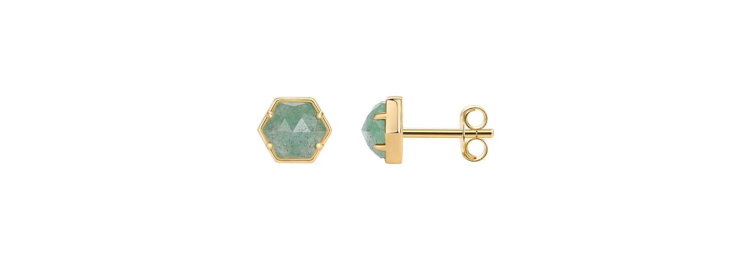 14K Gold Plated Hexagon Gemstone Stud Earrings